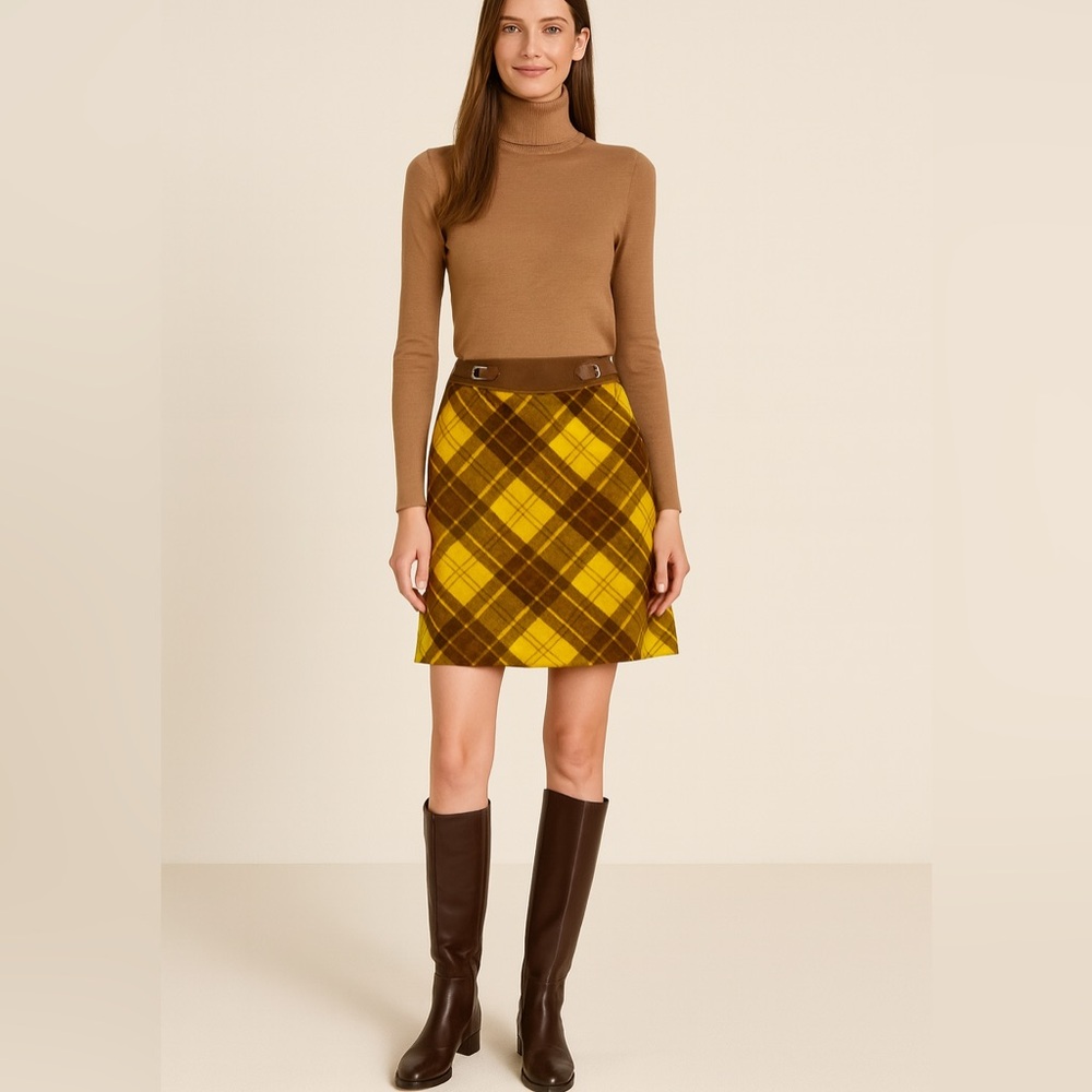 Cynthia Steffe Amber Yellow Tartan Plaid Wool Skirt Sz 6